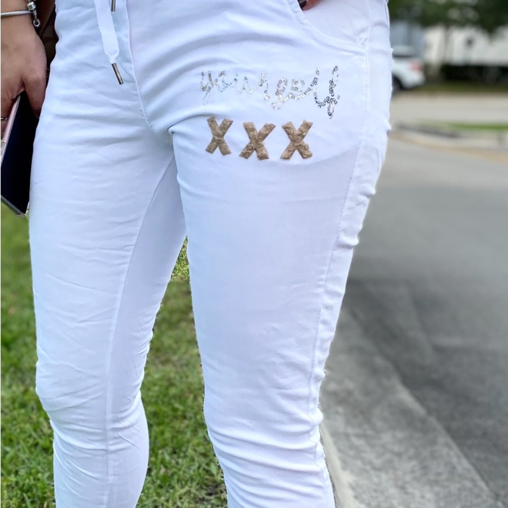 White Jogger Pants with Embellishments - Picture 3 of 9
